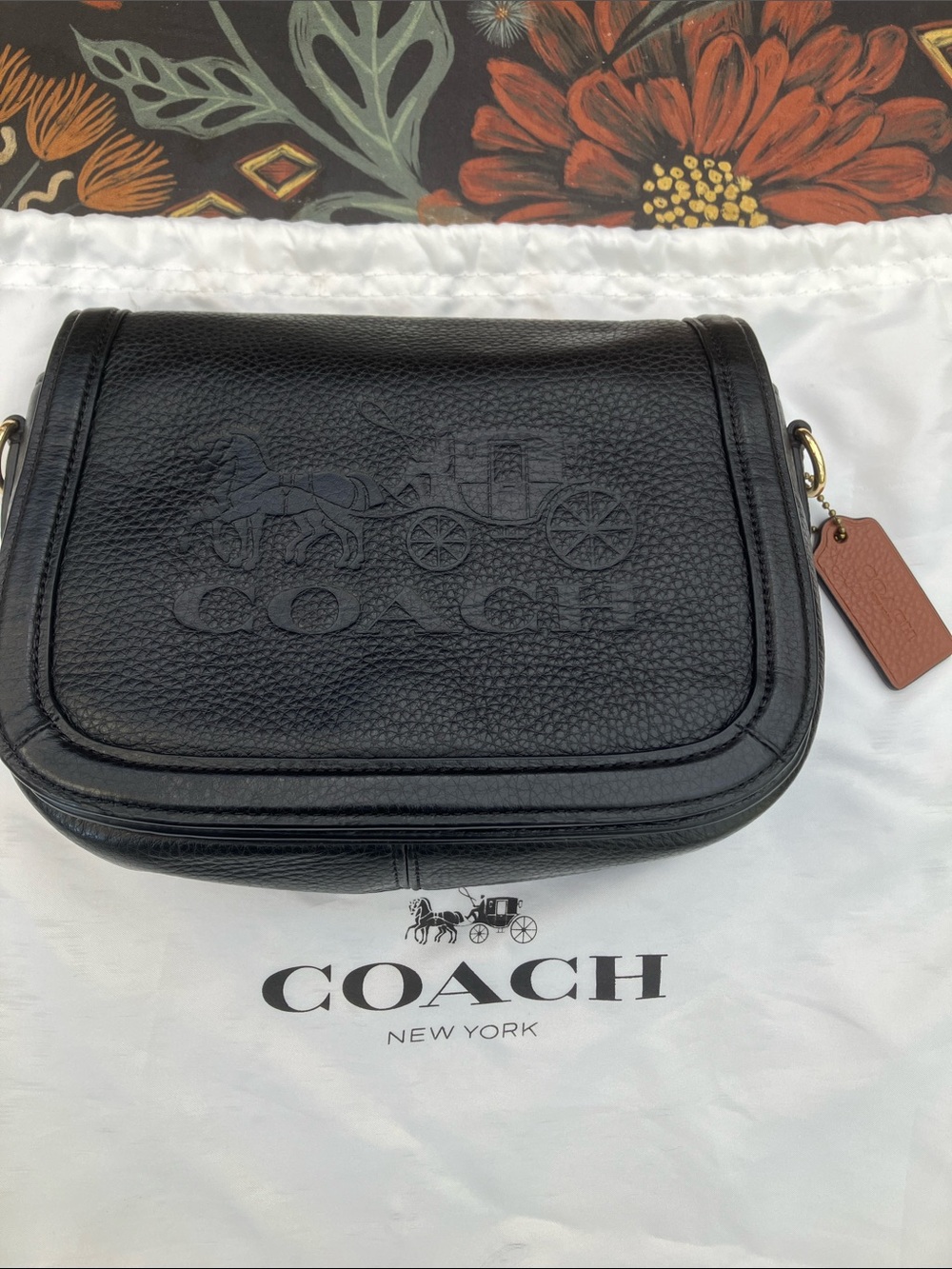 NWOT Coach Black Horse & Carriage Saddle Bag Crossbody C4058